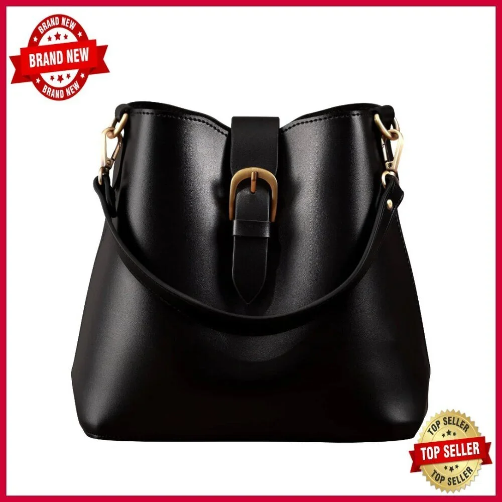 Vegan Leather Hobo Bucket Bag with Adjustable Strap & Removable Pouch